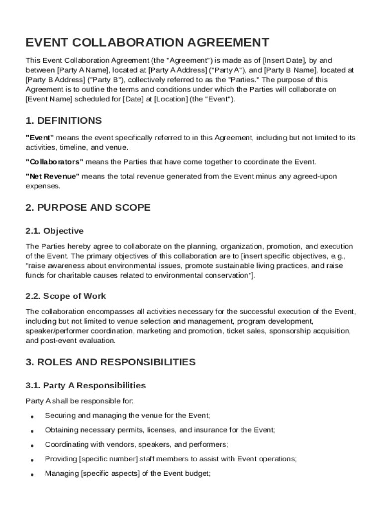 Event Collaboration Agreement Template Preview on Page 1