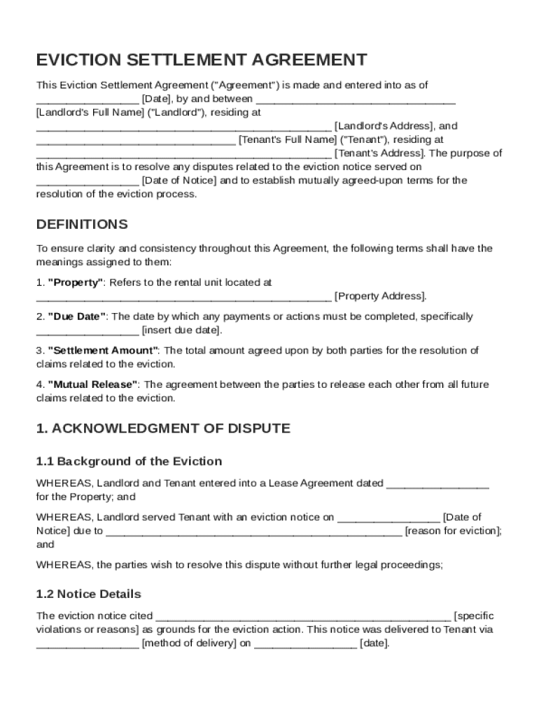 Eviction Settlement Agreement Template: Fill out sign online DocHub