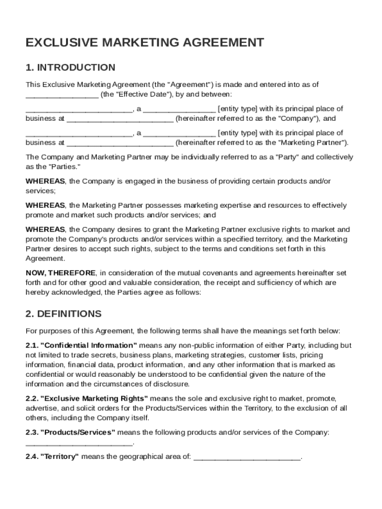 Exclusive Marketing Agreement Template Preview on Page 1