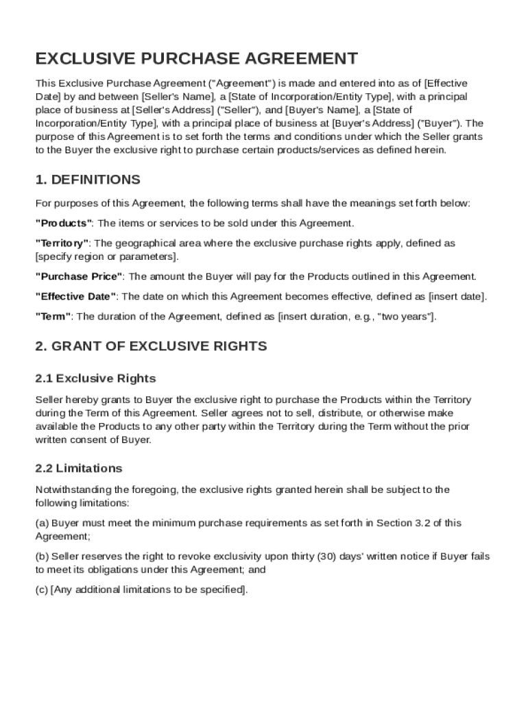 Exclusive Purchase Agreement Template Preview on Page 1