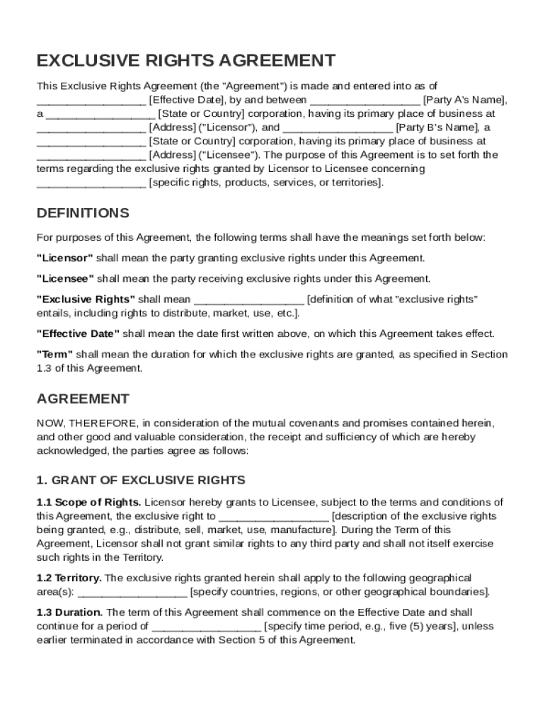Exclusive Rights Agreement Template Preview on Page 1