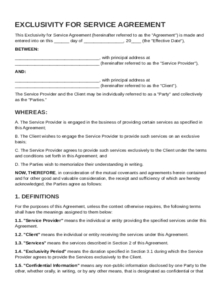 Exclusivity for Service Agreement Template Preview on Page 1