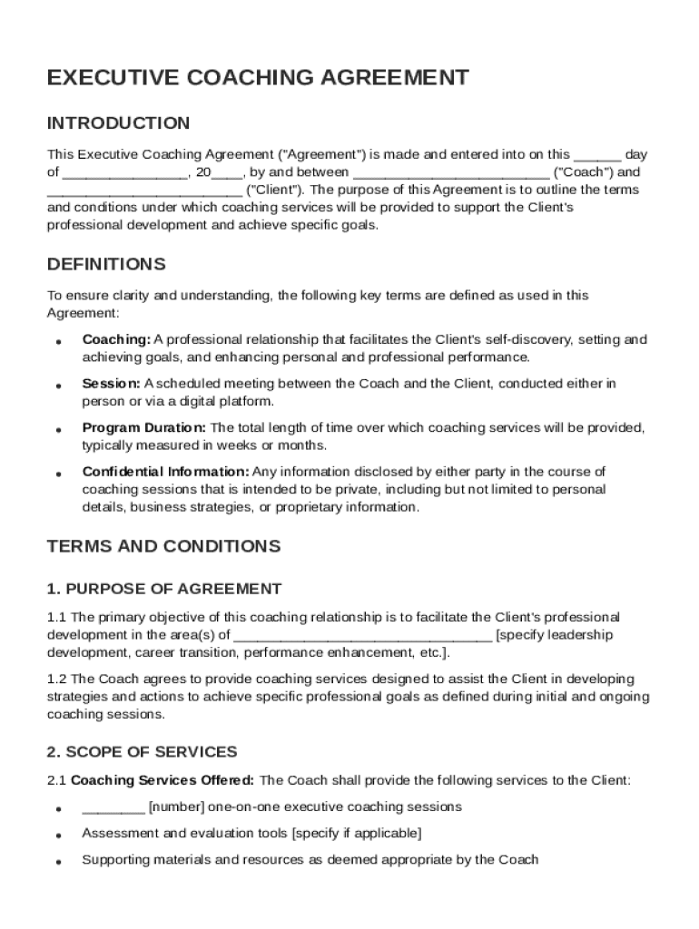 Executive Coaching Agreement Template Preview on Page 1