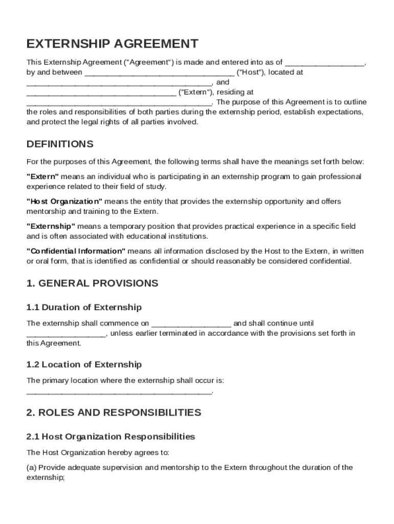 Externship Agreement Template Preview on Page 1