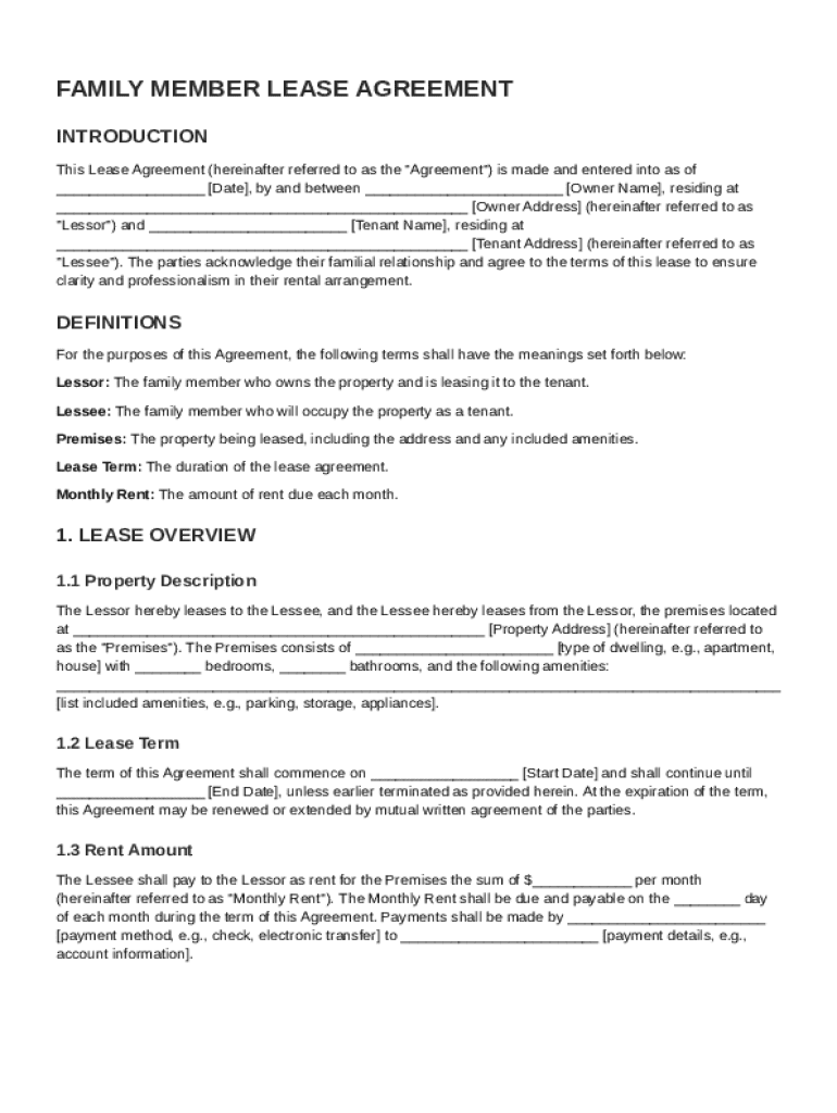 Family Member Lease Agreement Template Preview on Page 1