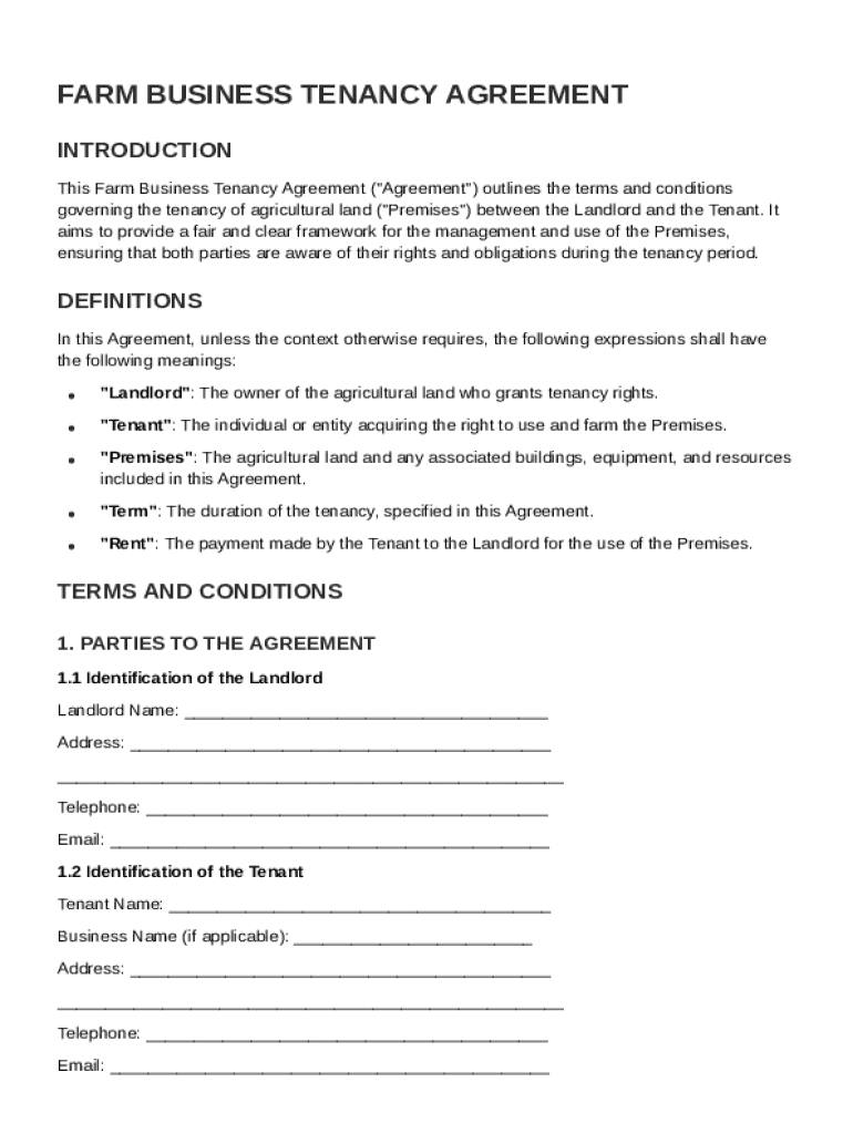 Farm Business Tenancy Agreement Template Preview on Page 1