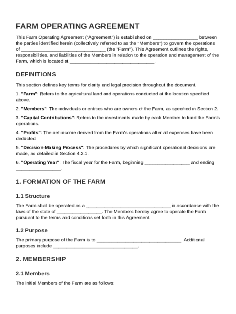 Farm Operating Agreement Template Preview on Page 1