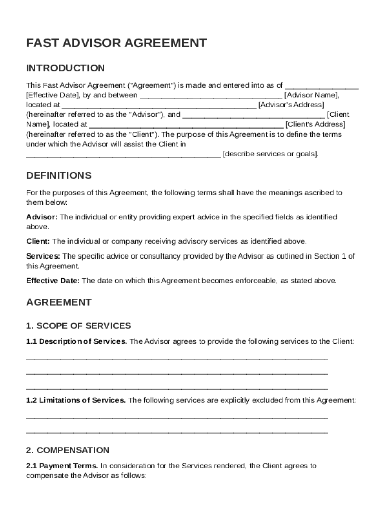 Fast Advisor Agreement Template Preview on Page 1
