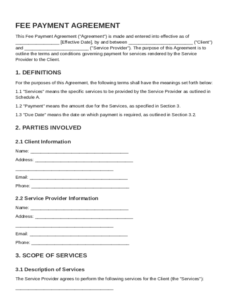 Fee Payment Agreement Template Preview on Page 1