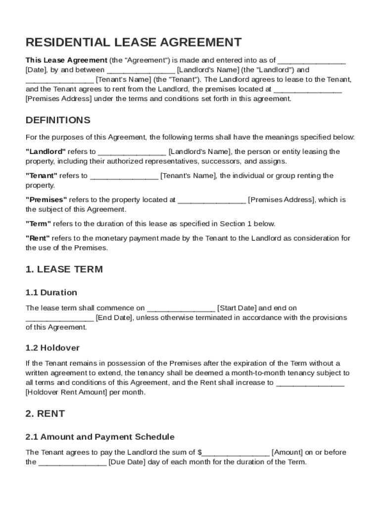 Fillable Lease Agreement Template Preview on Page 1