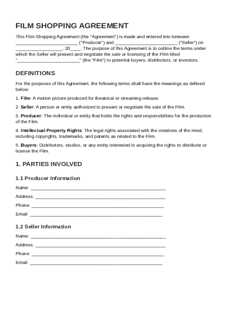Film Shopping Agreement Template Preview on Page 1