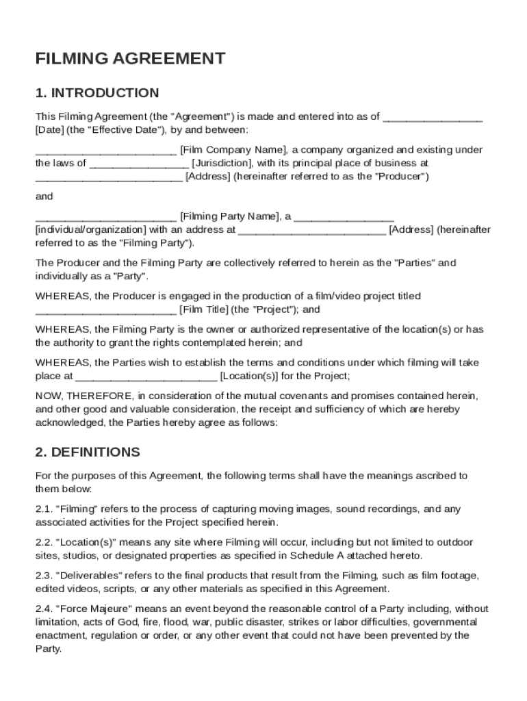 Filming Agreement Template Preview on Page 1