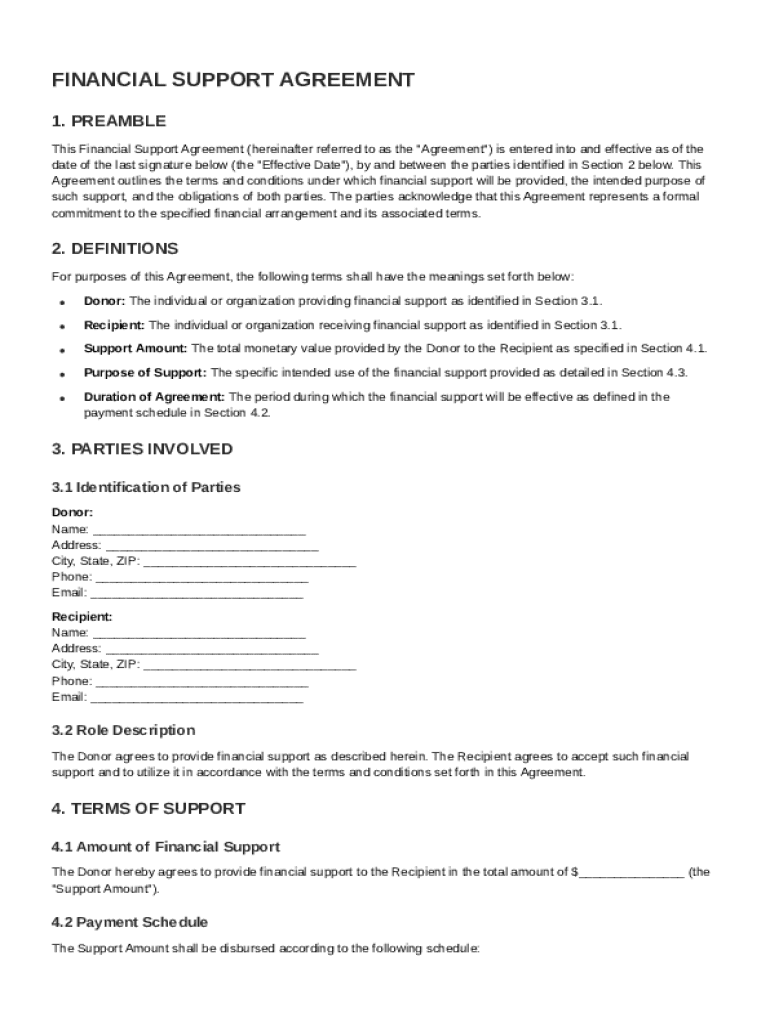 Financial Support Agreement Template Preview on Page 1