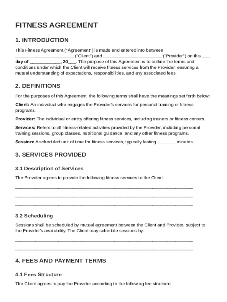 Fitness Agreement Template Preview on Page 1