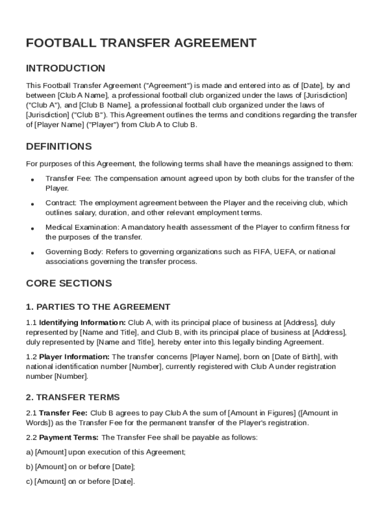 Football Transfer Agreement Template Preview on Page 1
