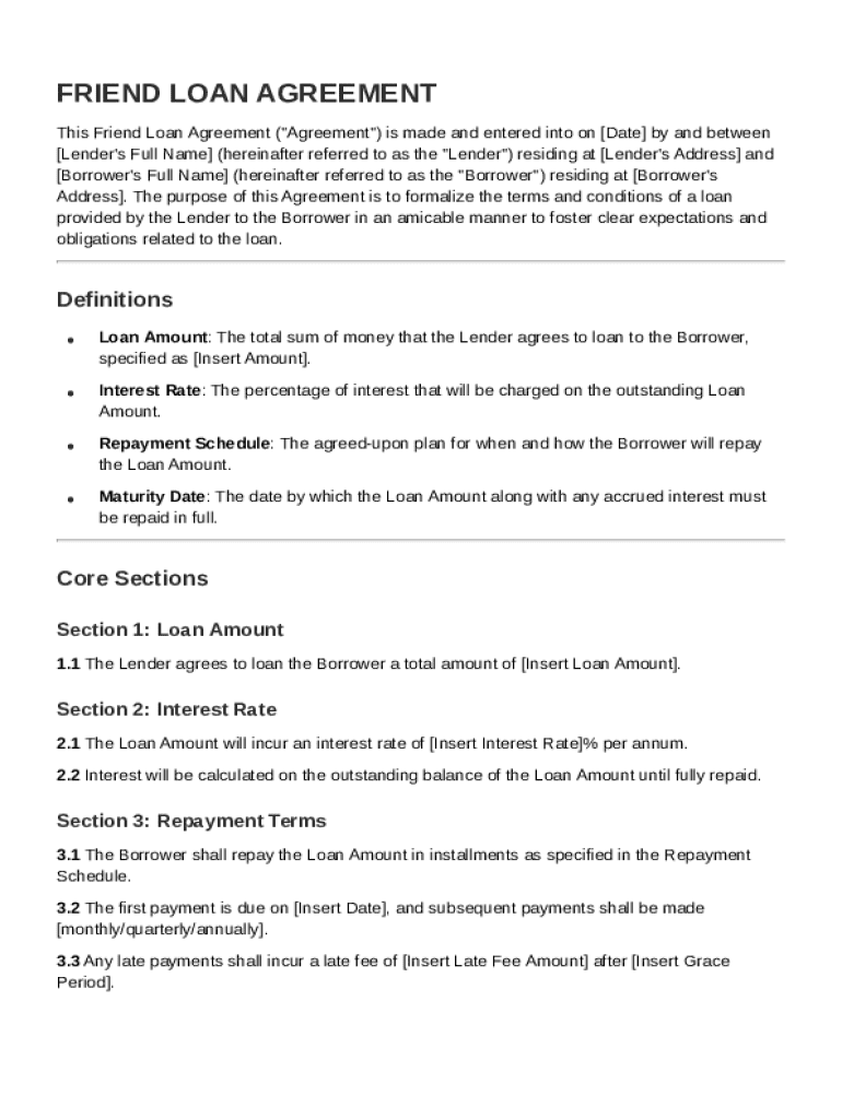 Friend Loan Agreement Template Preview on Page 1