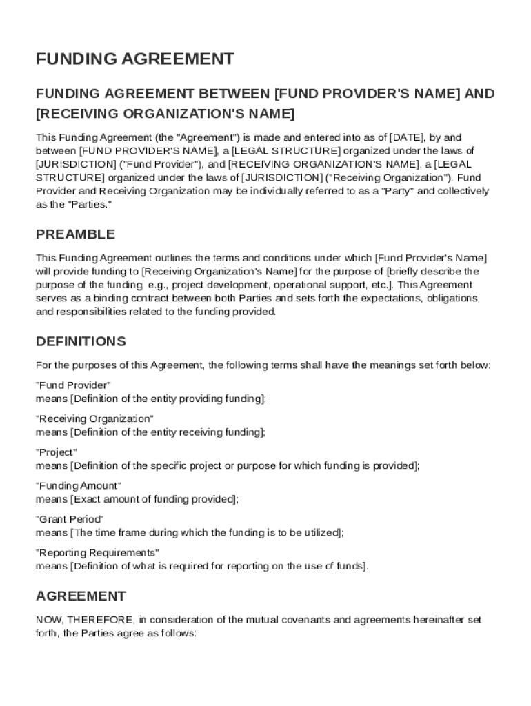 Funding Agreement Template Preview on Page 1