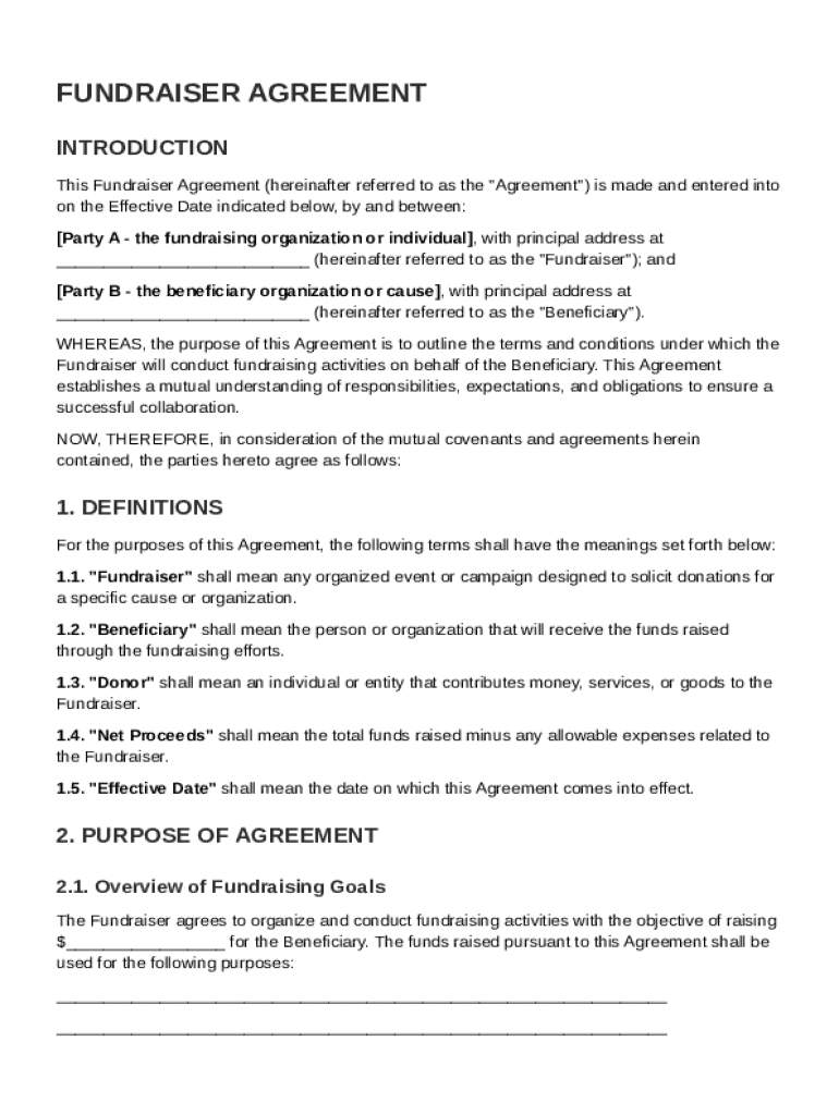 Fundraiser Agreement Template Preview on Page 1