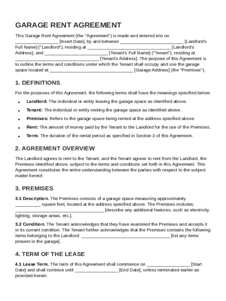 Garage Rent Agreement Template Preview on Page 1