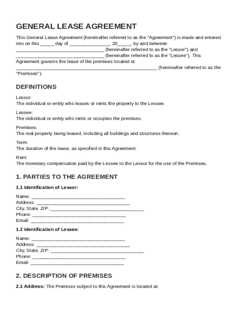 General Lease Agreement Template Preview on Page 1