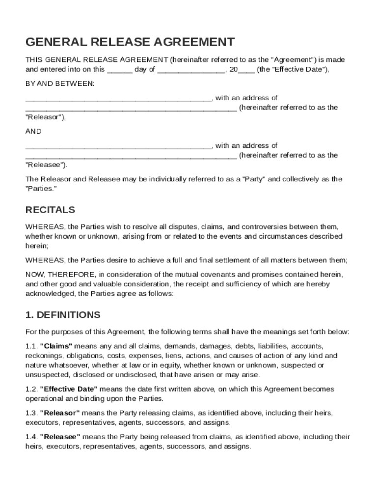 General Release Agreement Template: Fill out sign online DocHub