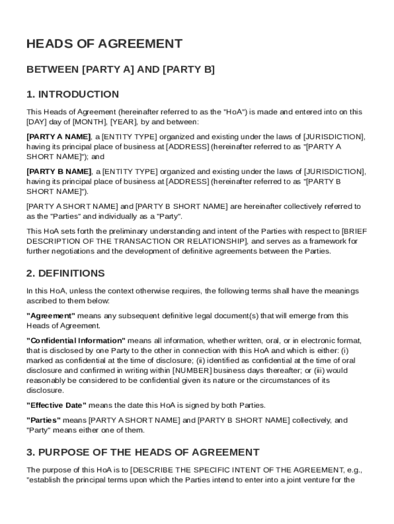 Heads Agreement Template Preview on Page 1