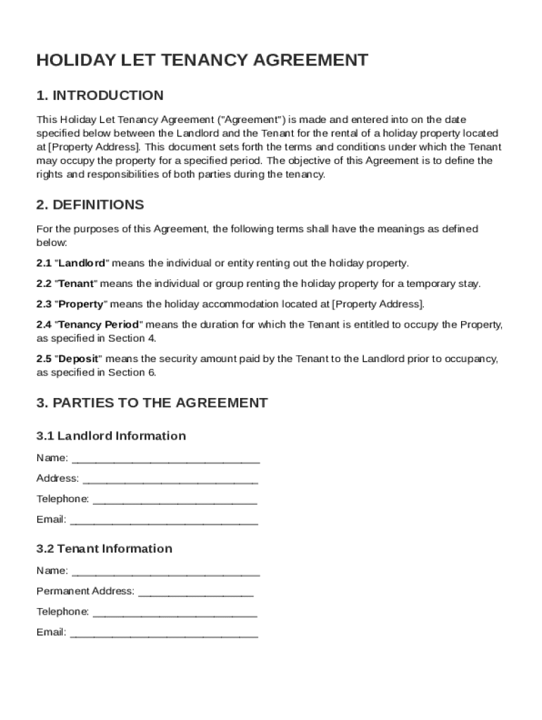 Holiday Let Tenancy Agreement Template Preview on Page 1