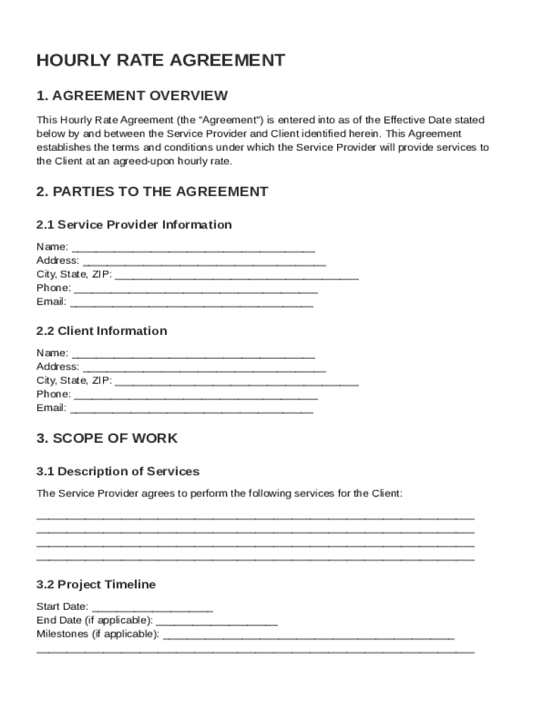 Hourly Rate Agreement Template Preview on Page 1