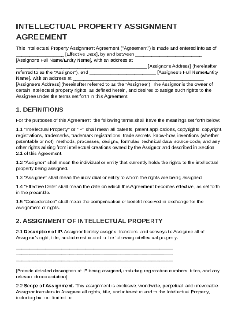 IP Assignment Agreement Template Preview on Page 1