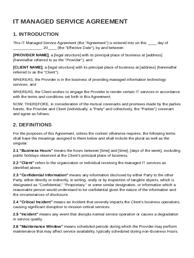 IT Managed Service Agreement Template Preview on Page 1