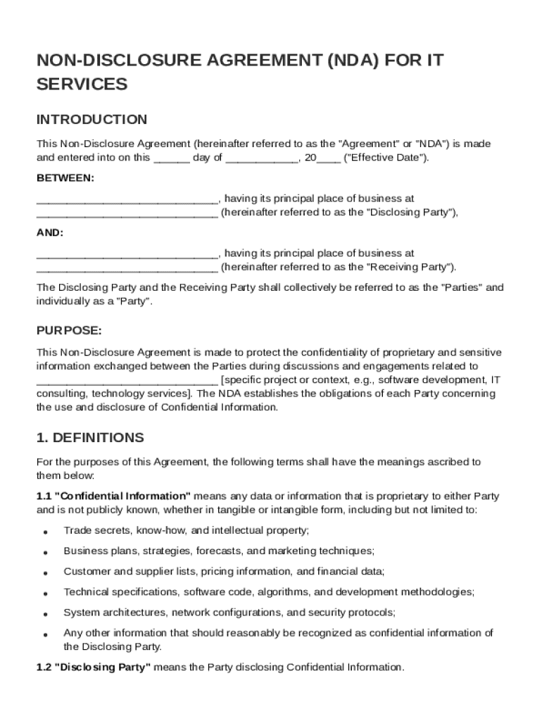 IT Non Disclosure Agreement Template Preview on Page 1