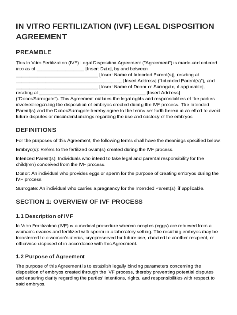 IVF Legal Disposition Agreement Template Preview on Page 1