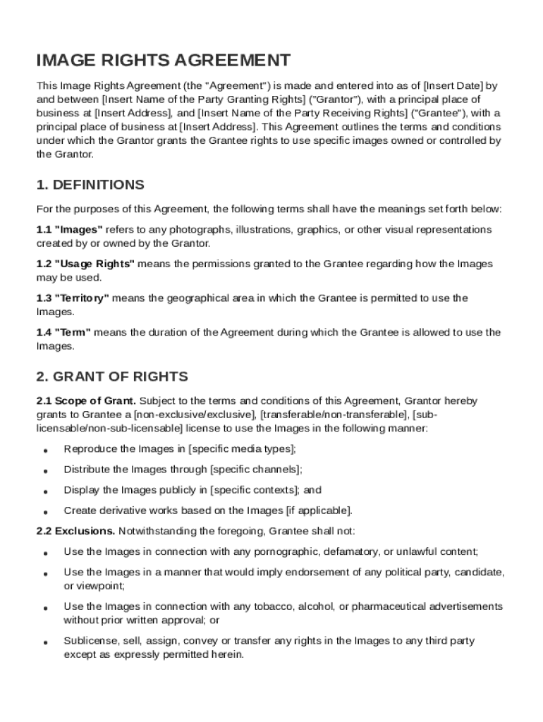 Image Rights Agreement Template Preview on Page 1