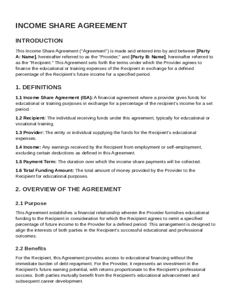 Income Share Agreement Template Preview on Page 1