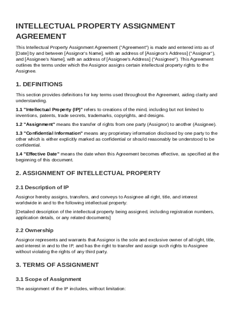 Intellectual Property Assignment Agreement Template Preview on Page 1