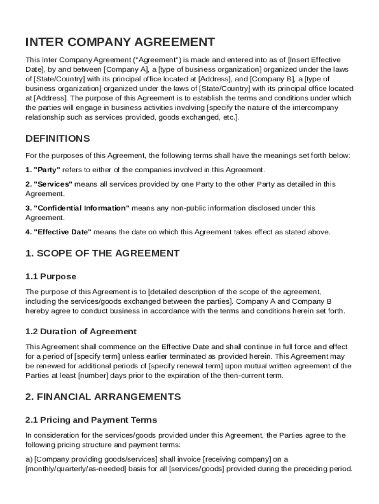 Inter Company Agreement Template Preview on Page 1