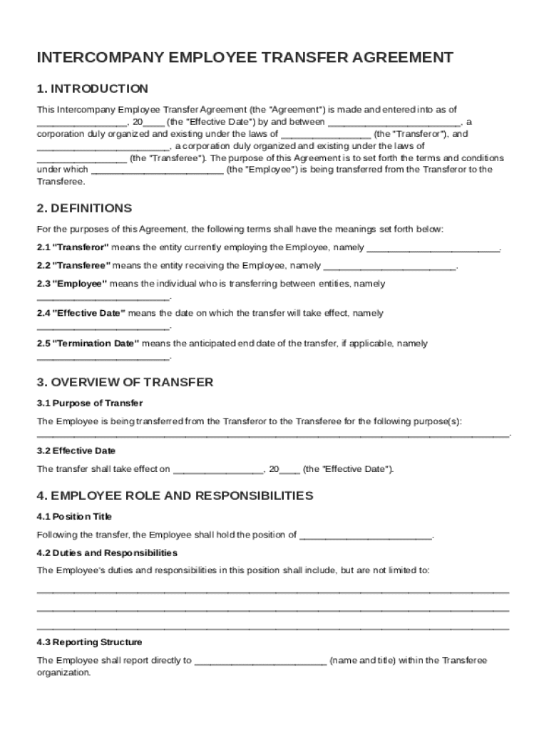Intercompany Employee Transfer Agreement Template Preview on Page 1