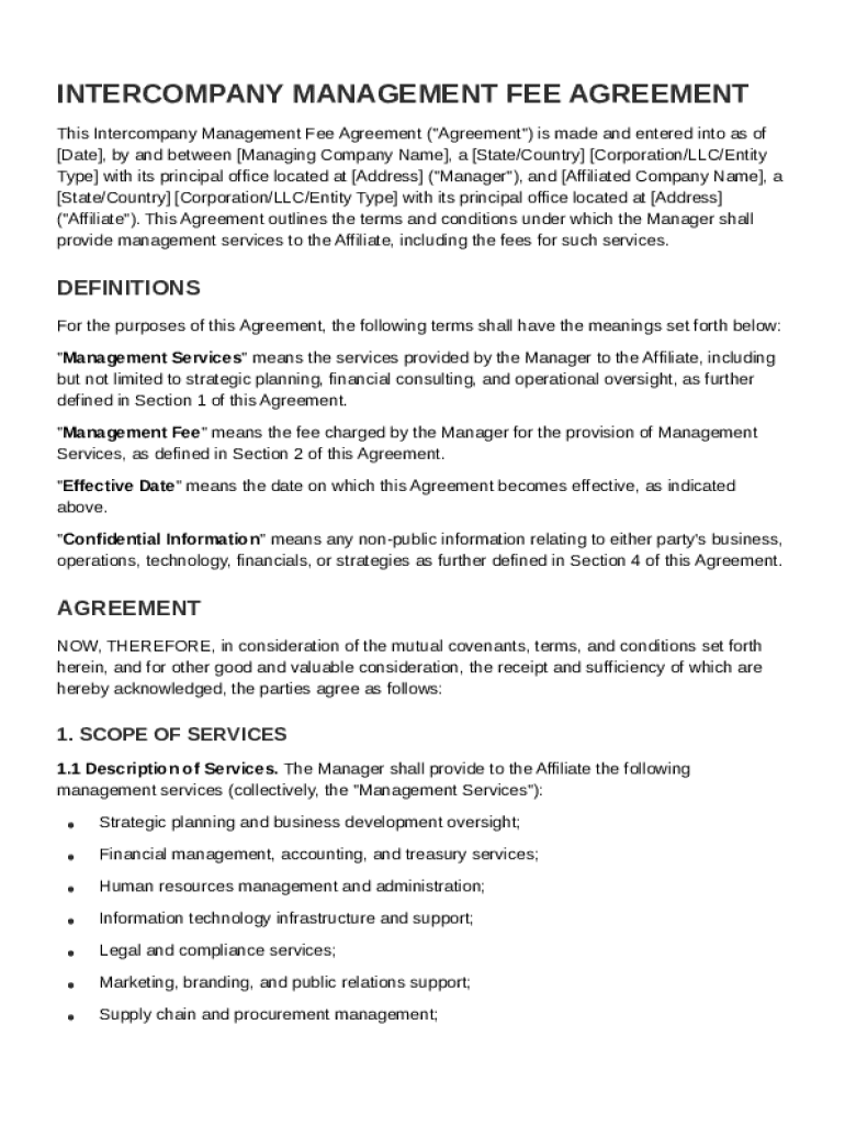 Intercompany Management Fee Agreement Template Preview on Page 1