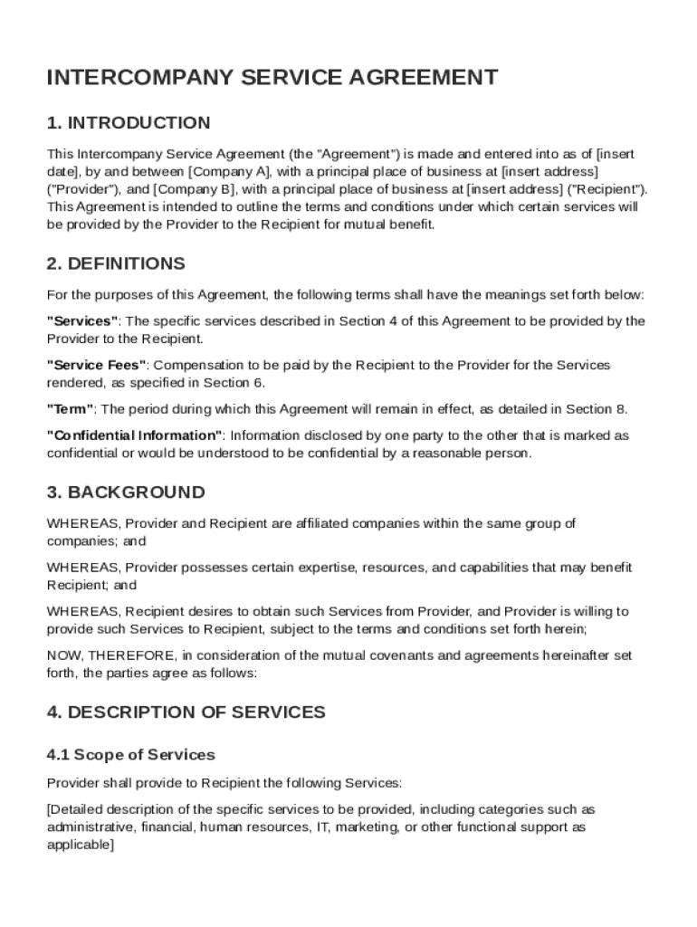 Intercompany Service Agreement Template Preview on Page 1