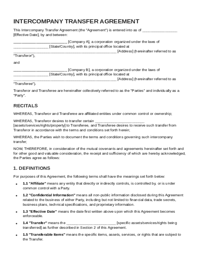 Intercompany Transfer Agreement Template Preview on Page 1