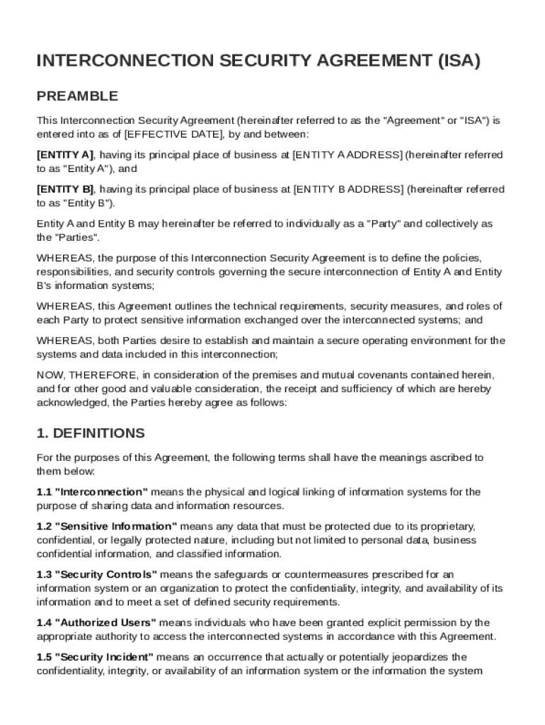 Interconnection Security Agreement Template Preview on Page 1