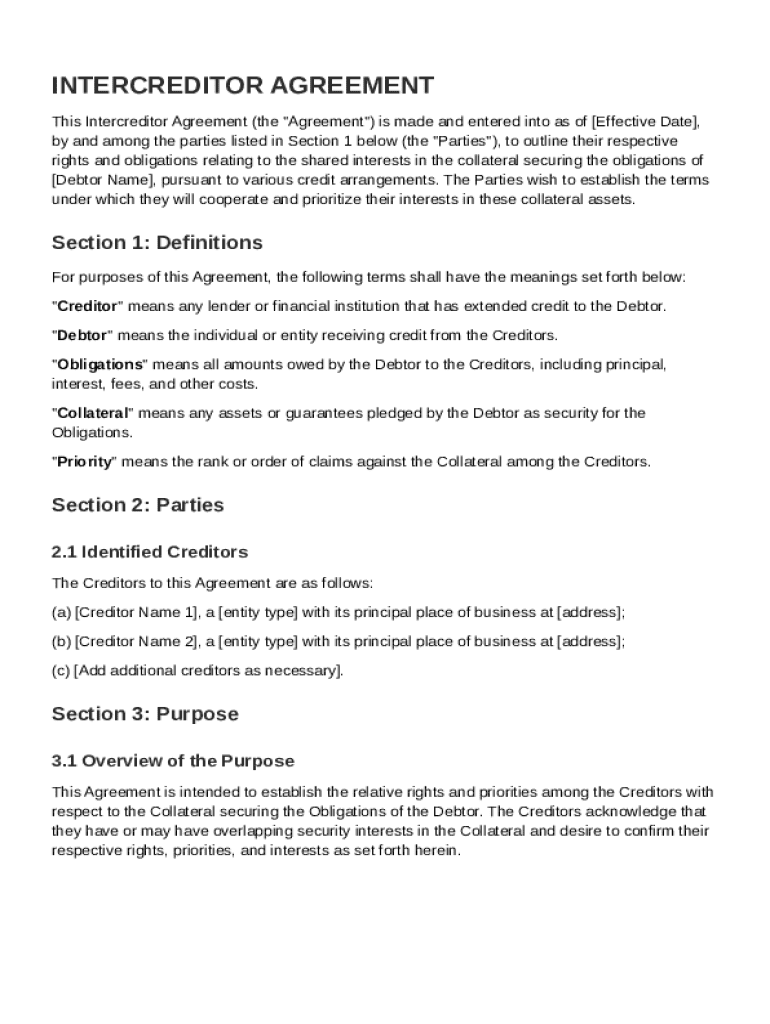 Intercreditor Agreement Template Preview on Page 1