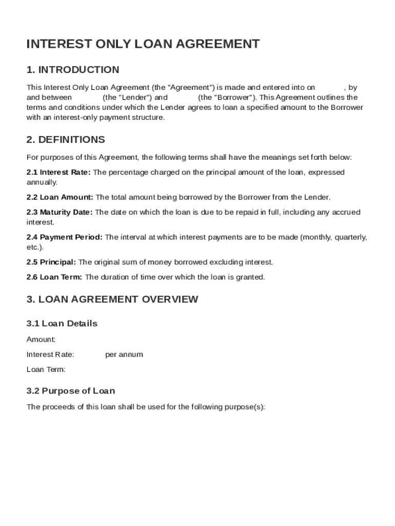 Interest Only Loan Agreement Template Preview on Page 1