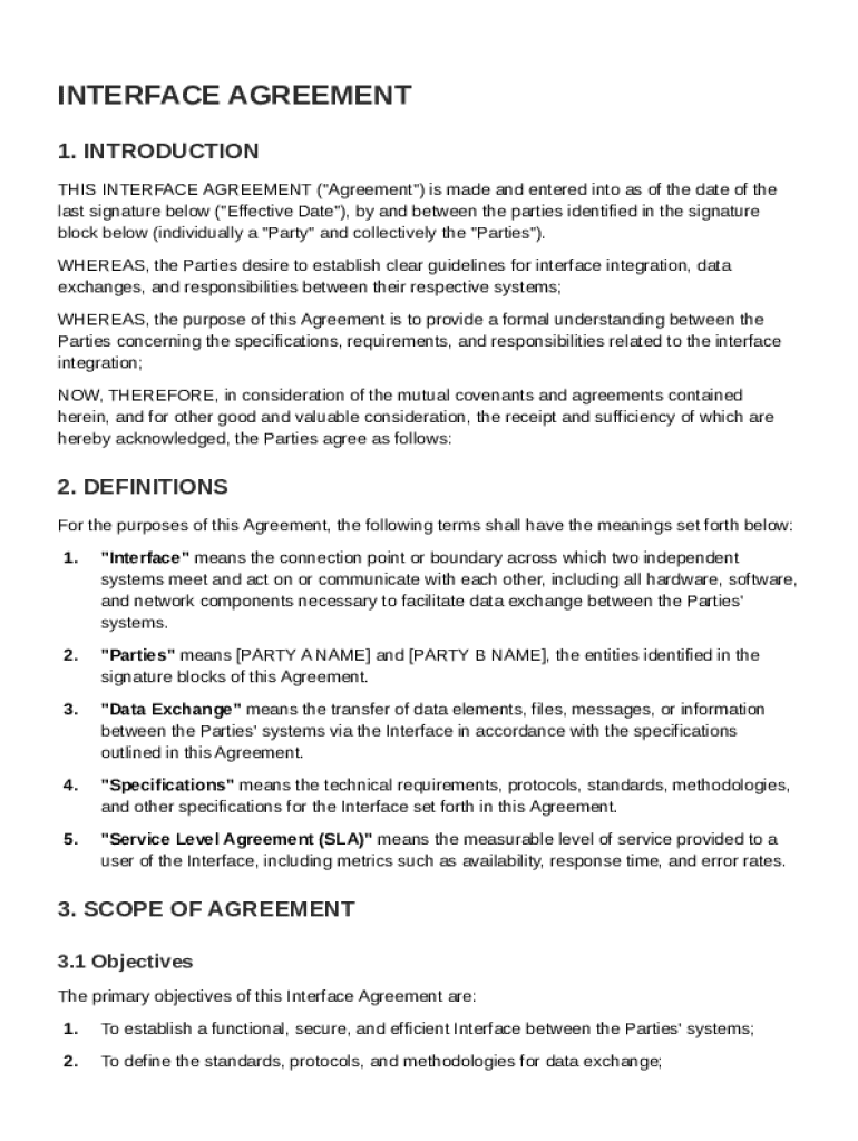 Interface Agreement Template Preview on Page 1