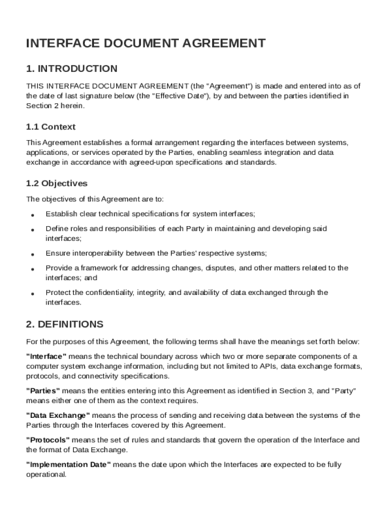 Interface Document Agreement Template Preview on Page 1