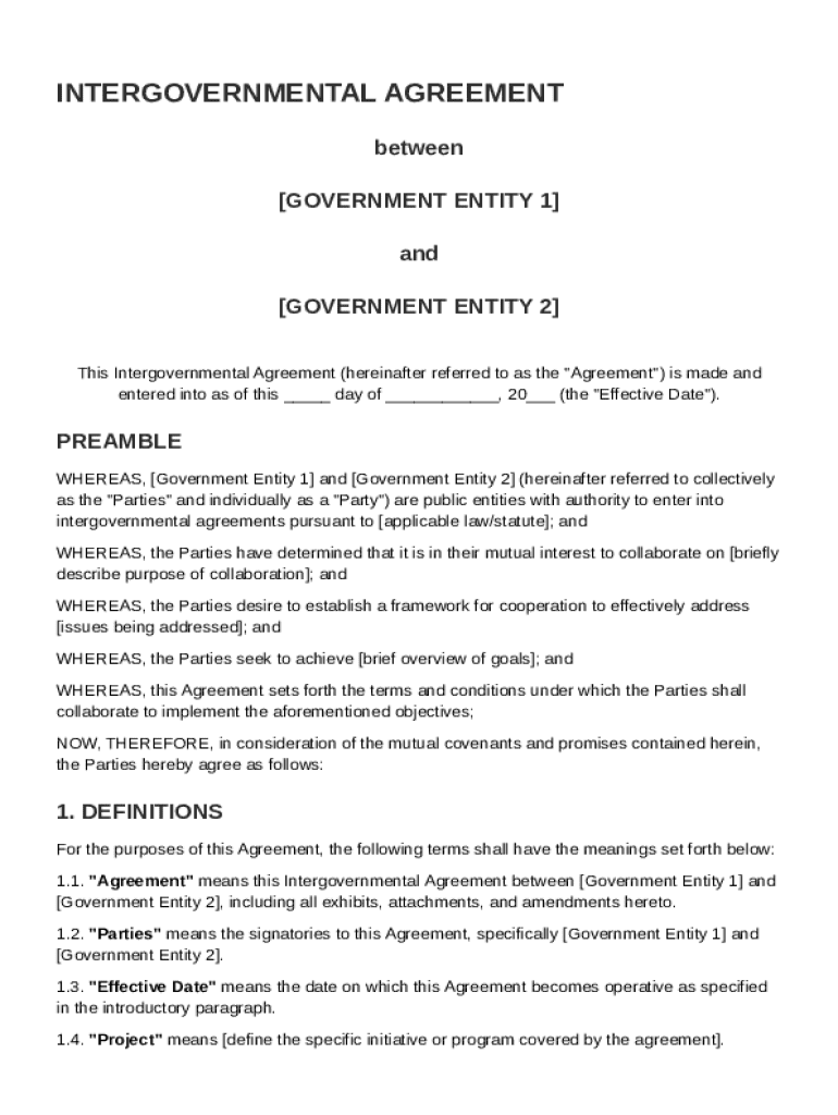 Intergovernmental Agreement Template Preview on Page 1
