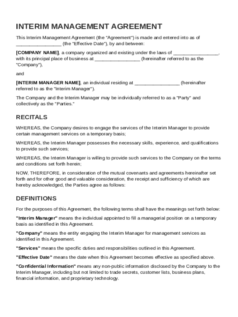 Interim Management Agreement Template Preview on Page 1