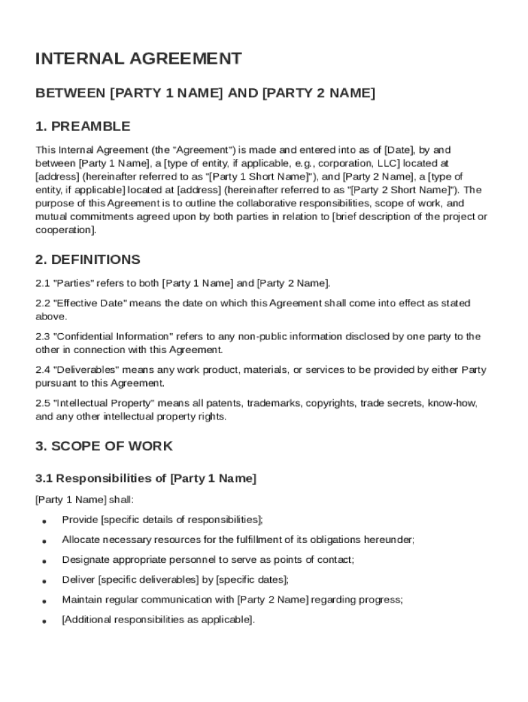 Internal Agreement Template Preview on Page 1