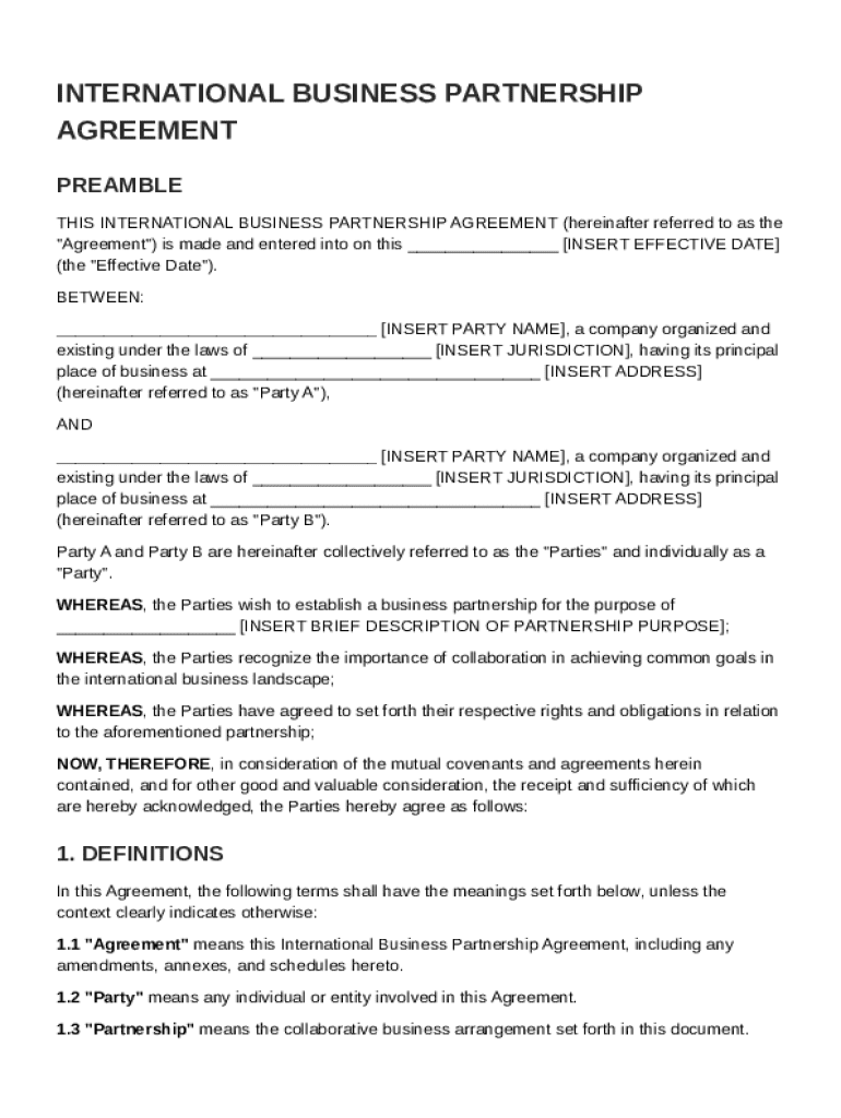 International Business Partnership Agreement Template Preview on Page 1