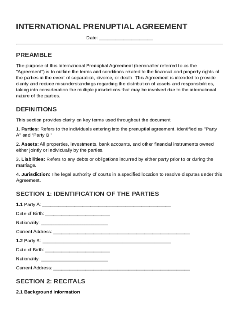 International Prenuptial Agreement Template Preview on Page 1